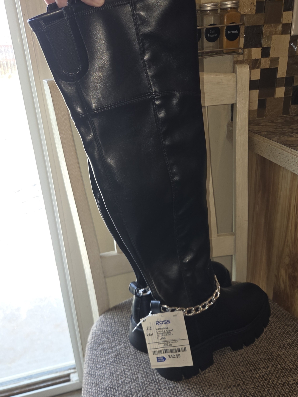 G by Guess Black Over-the-Knee Boots with Chain Accent